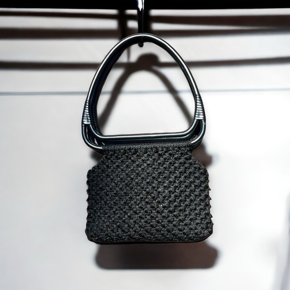 🌻Vintage Black Crochet Mod 70s Handbag Purse - Picture 1 of 6